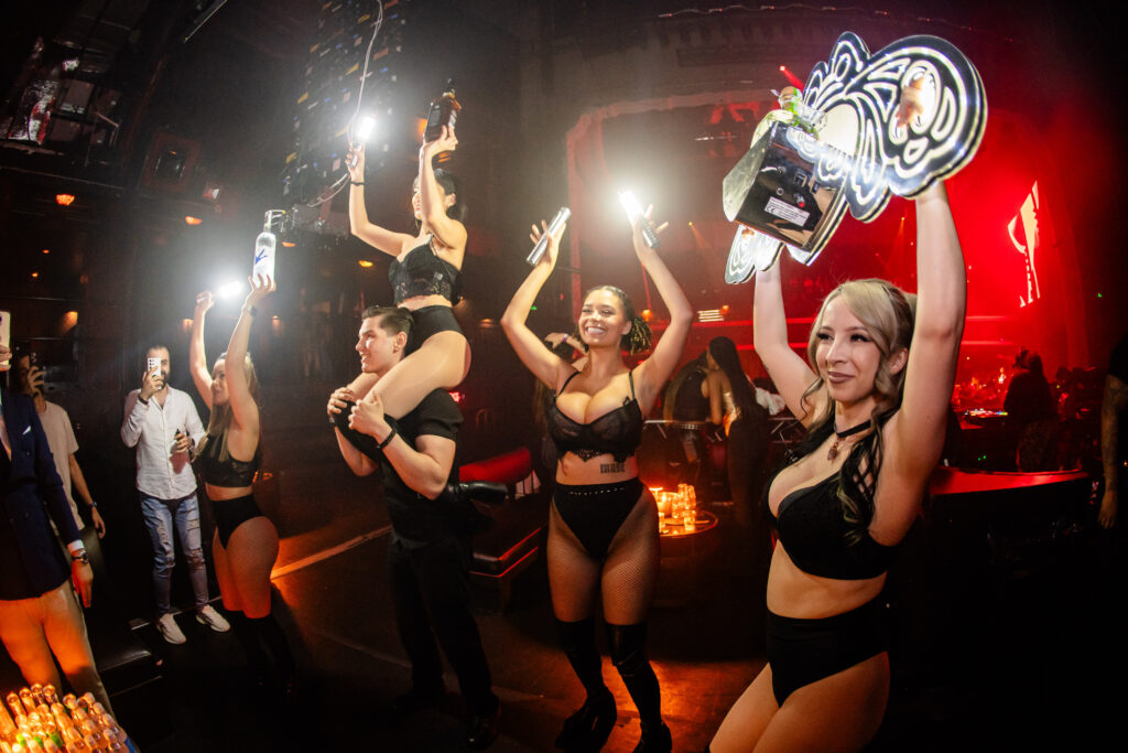 Bottle service girls posing at Avalon in Hollywood Nightclub