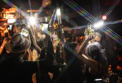 Bottle service posing on New Year's Eve at Diplo djing at Avalon Hollywood at Hollywood, CA