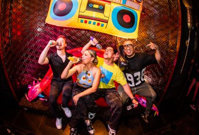 Guests posing at Time Machine at Avalon Hollywood in Hollywood, CA